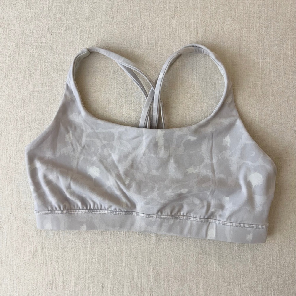 Lululemon Energy Bra Strappy Cross Back Sports Bra Women 10 Gray Camo